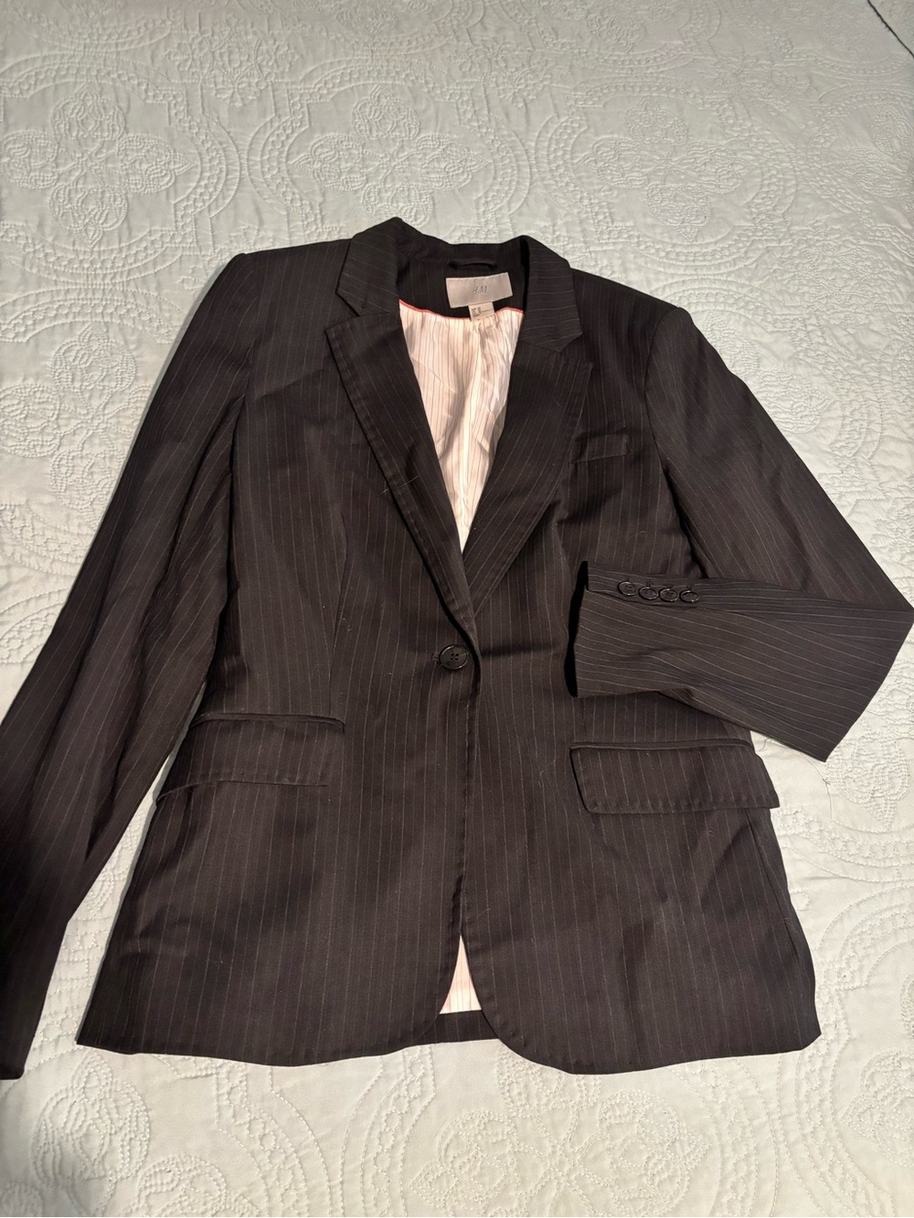H&M Pinstripe Blazer in Black Size 10
